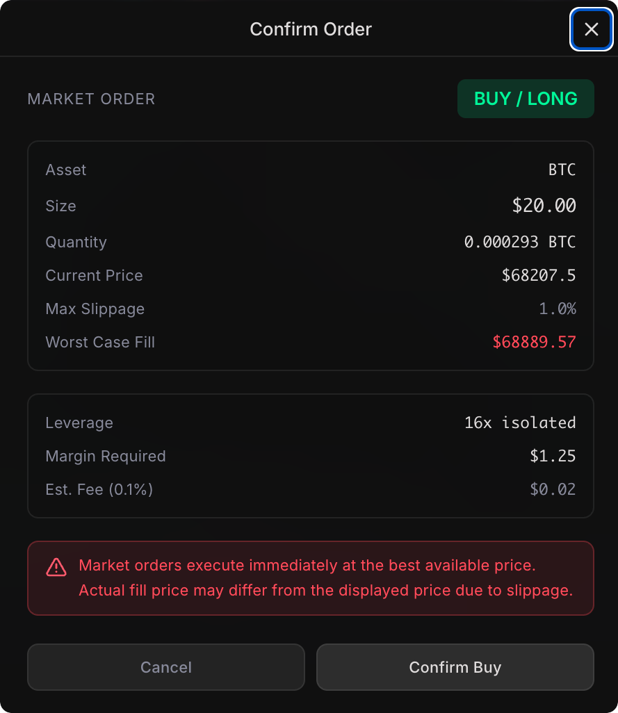 Order confirmation modal