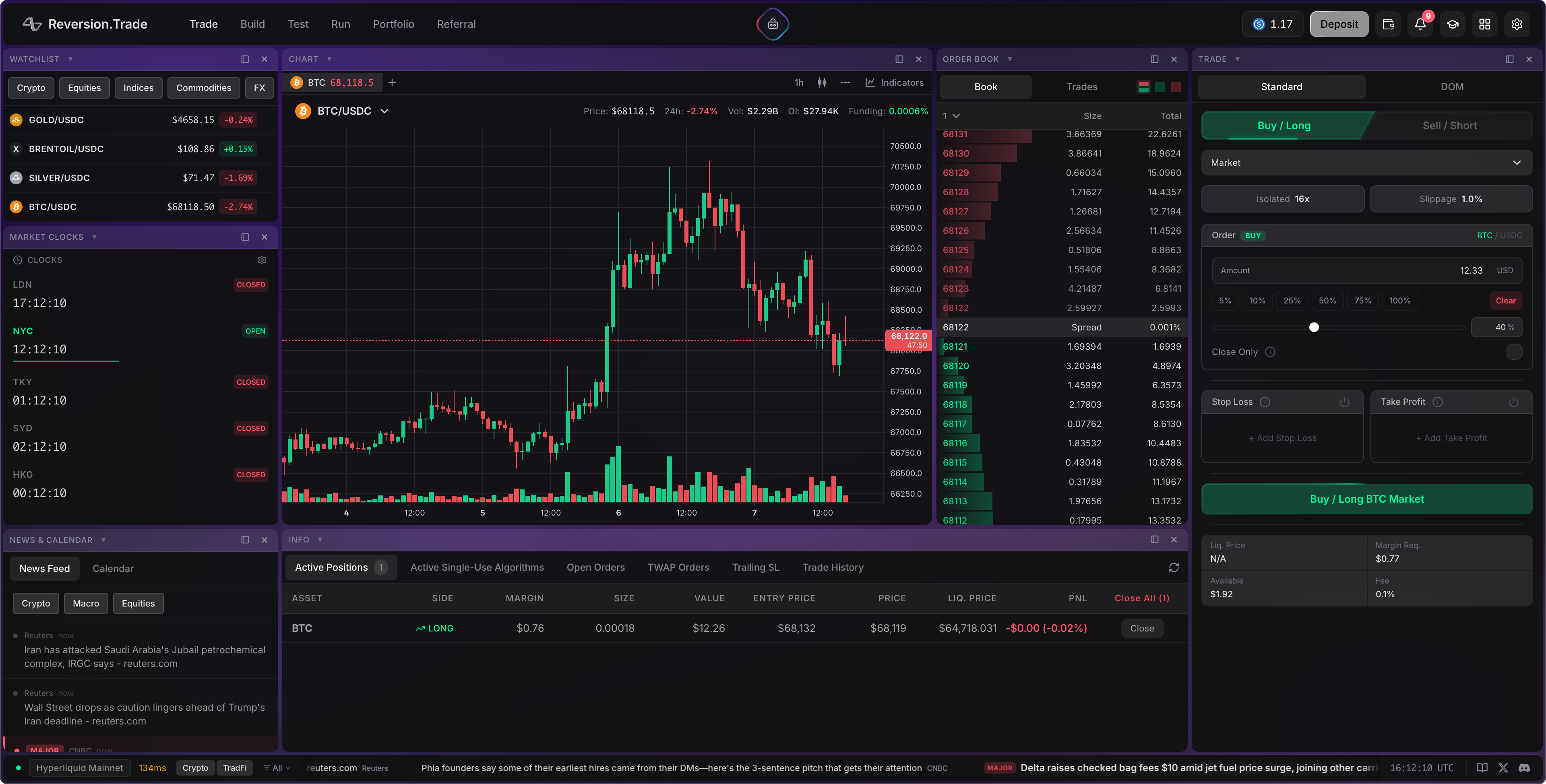 Trade mode layout