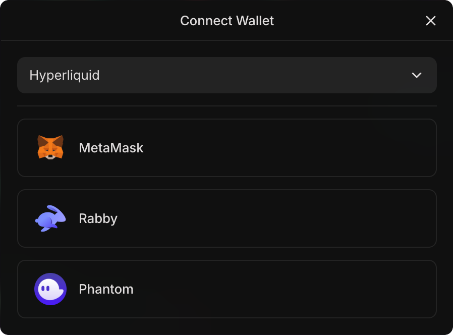 Wallet selection modal with supported wallets